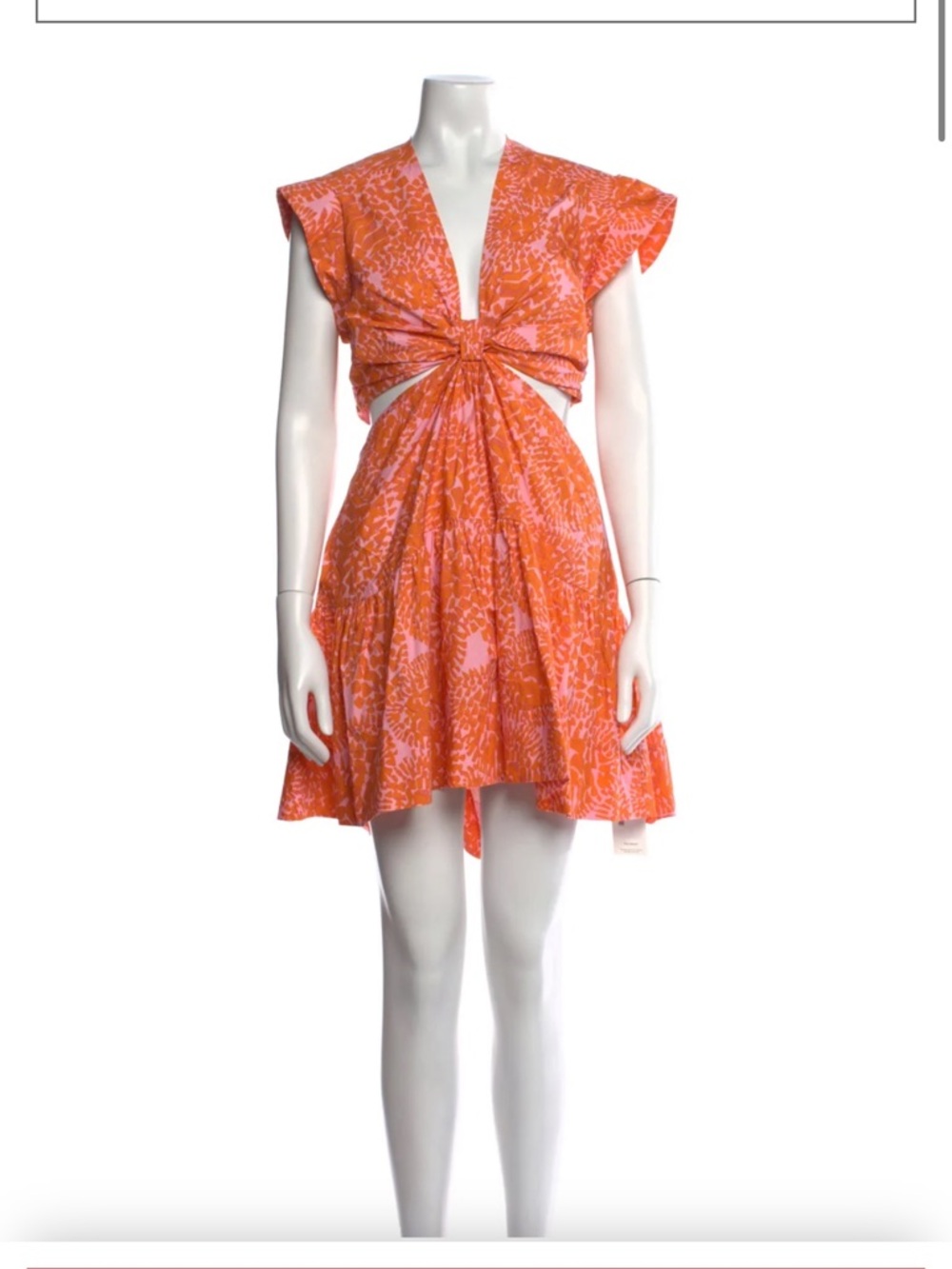 Orange Printed Cutout V-Neck Mini Dress